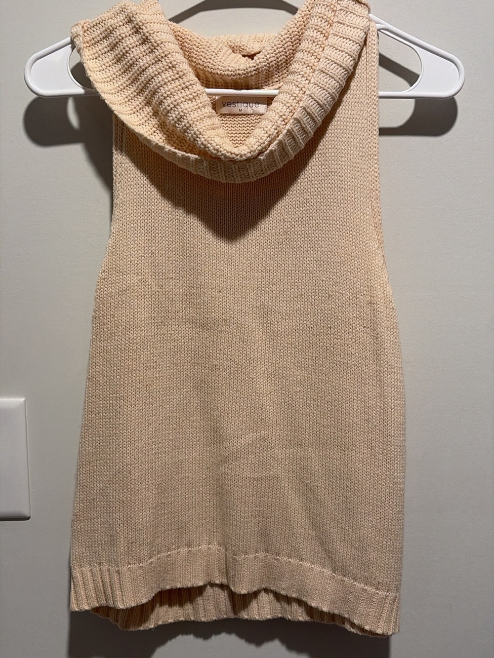 vestique Cream Sleeveless Cowl Neck Sweater Tank